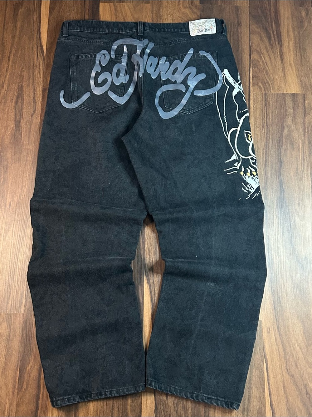 Ed Hardy Men’s Black reaper and panther graphic Straight-Leg Pants